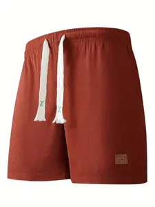 Men's Letter Print Summer Drawstring Waist Corduroy Shorts, Comfortable Fashion Design, Casual Wear, Durable Material