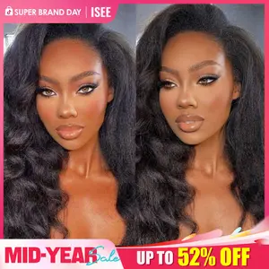 ISEE HAIR Kinky Straight Wear Go Half Wig Yaki Straight Seamless Flip Over Wig Invisible Hairline Glueless Human Wigs Drawstring Wigs Beginner Friendly Vacation Hair Summer Hairstyles#SummerWins #DealsForYouDays