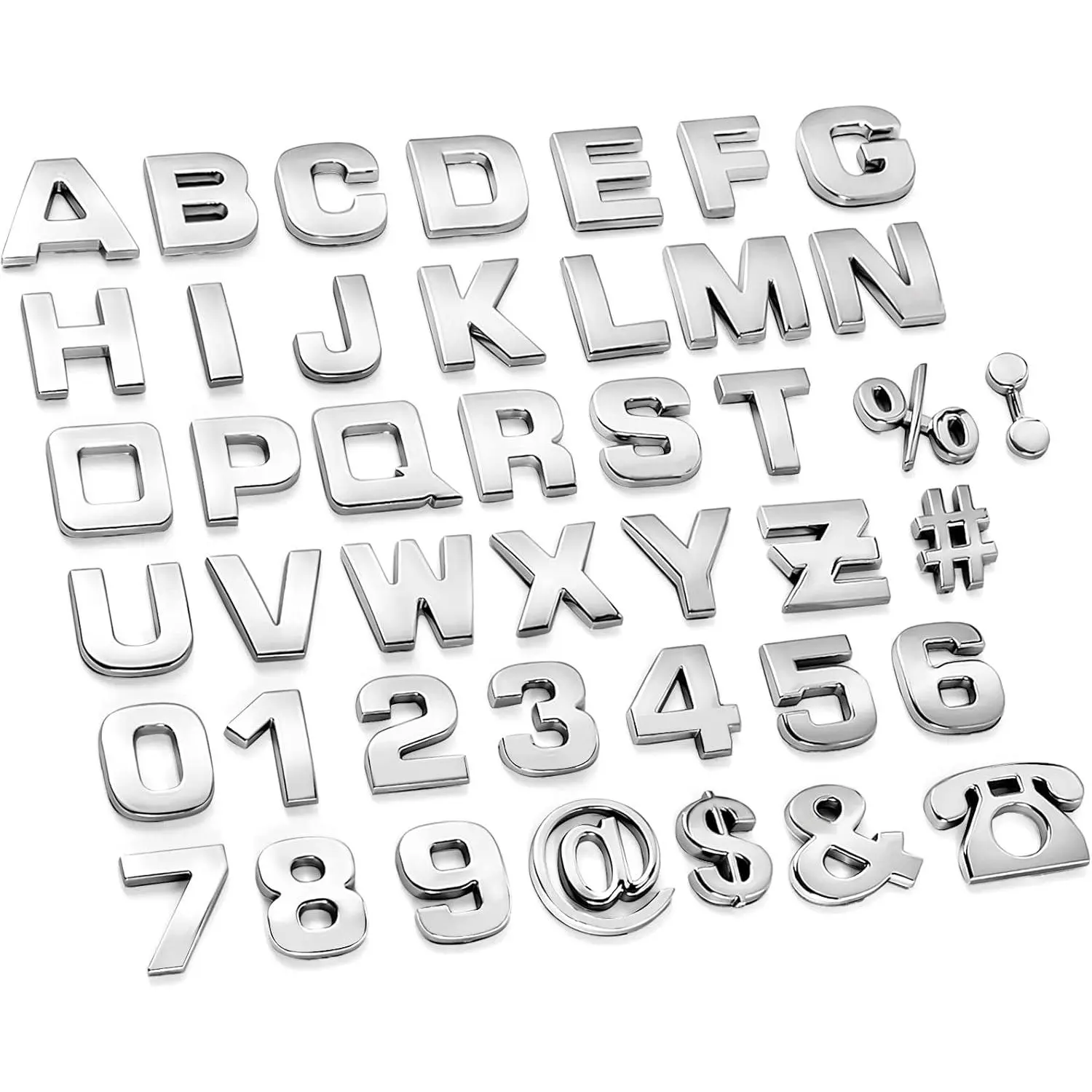 43 count  Emblem Letters Sticker DIY 3D Chrome Number Symbol Badge Decal