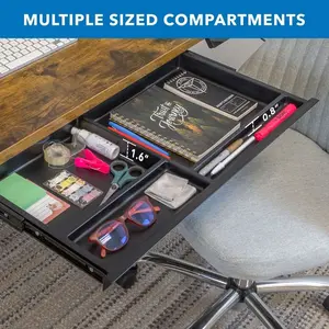 Mount-It! Under Desk Drawer - Deep 4 Compartments Office Organizer Stationery Pen Slot Paper Holders for Traditional & Electric Desks