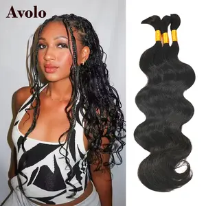 [New] Avolo 100% Remy Hair Body Wave Deep Wave Bulk Natural Color for Braiding Hair 3 Strands / Pack 110g Total No Weft Bulk Hair Fluffy Texture for Natural-Look Bohemian Braids
