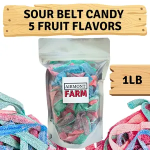 Sour Belt Candy 5 Fruit Flavor Assortment (1LB) - Green Apple, Strawberry, Wild Cherry, Watermelon, Berry/Blue