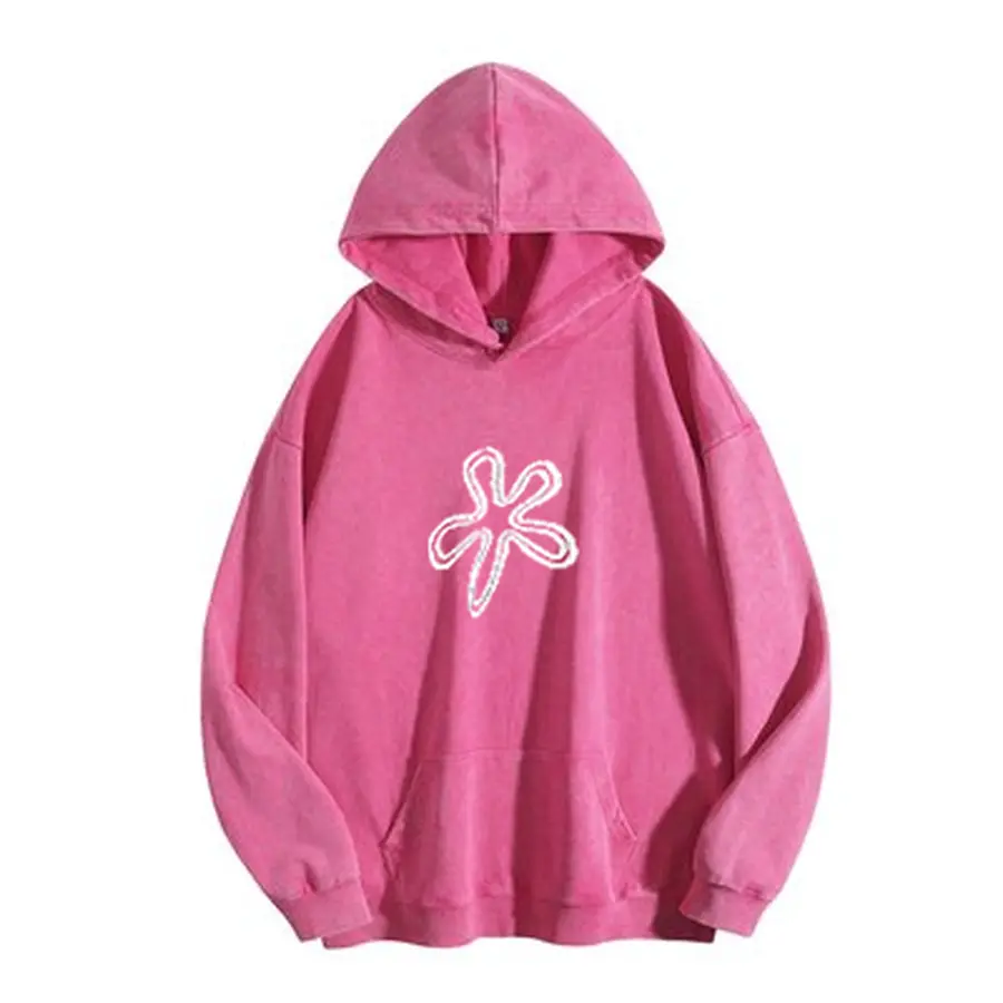 Women's Vintage Acid-Washed Oversized Hoodie, Patrick Star Outline Graphic SpongeBob Pullover Sweatshirt, Polyester Smooth Fabric for Daily Street Fall Winter Gym Outfits, Cargo Pants Compatible