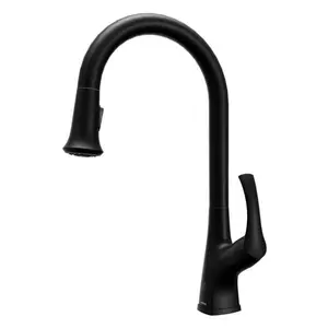Chantilly Matte Black Touchless Kitchen Faucet – 17-3/8" High Arc, Pull-Down Spray, Motion Sensor, Dual-Function Stream, Battery Powered, Lead-Free Brass