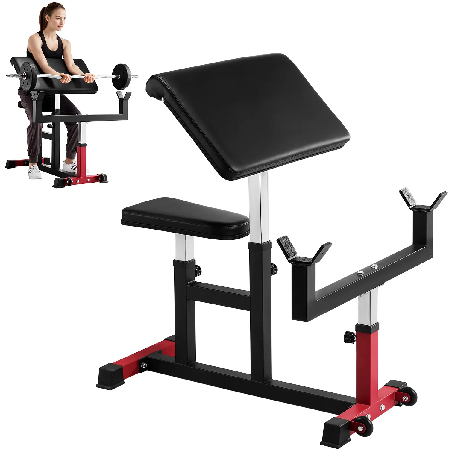 【BackToSchool】VEVOR Preacher Curl Bench Adjustable Home Gym Biceps Machine Barbell Equipment, Home Gym System, Home Exercise Equipment