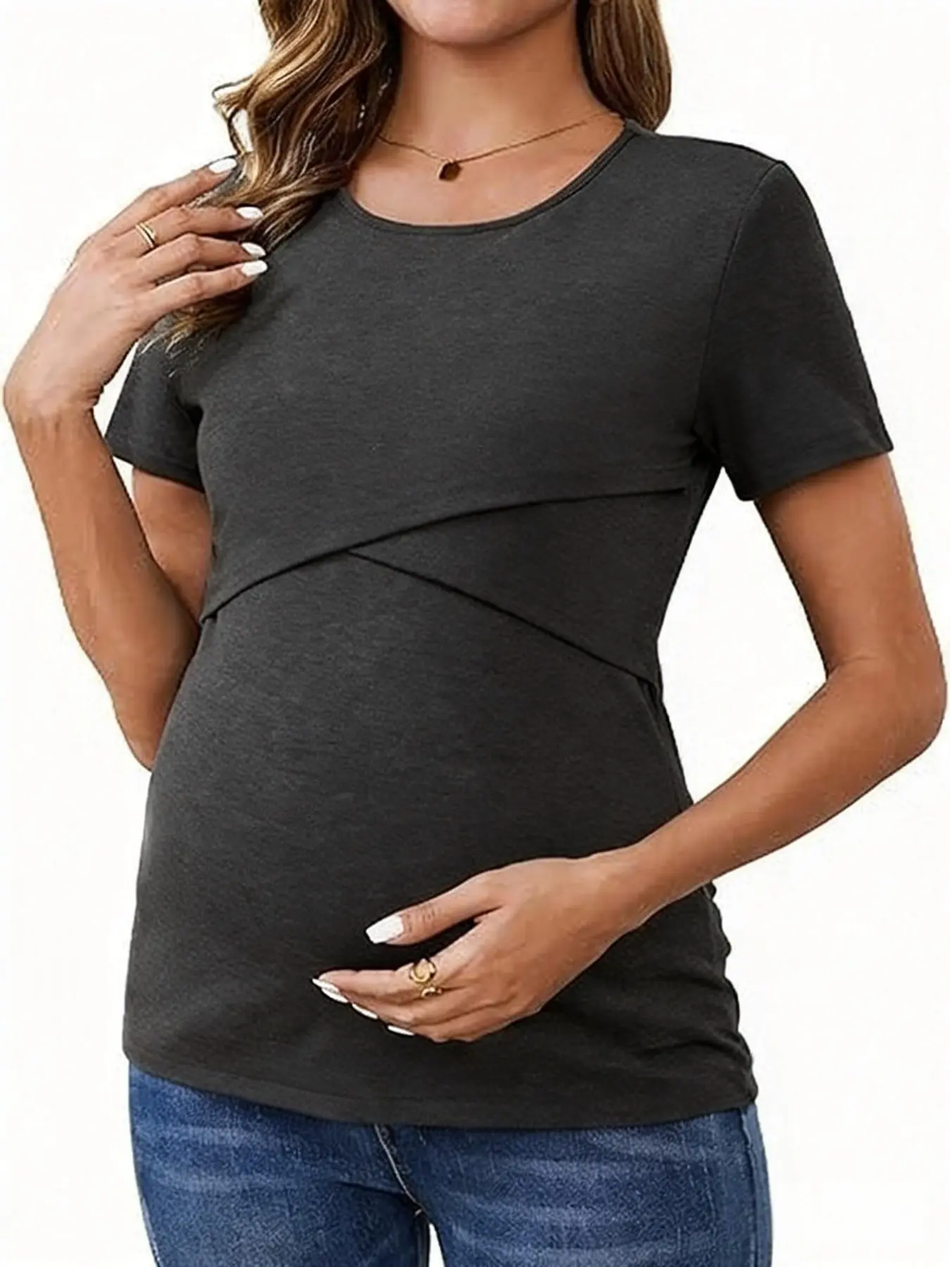 Women's Short Sleeve Nursing Maternity Top, Casual Fit Maternity, Casual Plain Color Breastfeeding Shirt for Home & Outdoors, Comfortable Mommy Clothing, Maternity Apparel, Pregnancy Clothes, Nursing Clothes