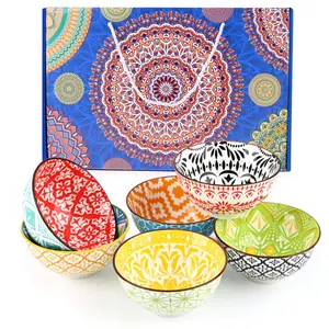 Ceramic Dessert Bowls Set of 6 - Colorful 10 oz Small Bowls for Ice Cream, Soup, Cereal, Snacks & Side Dishes | Microwave, Oven & Dishwasher Safe | 4.75 Inch Cute Kitchen Serving Bowls