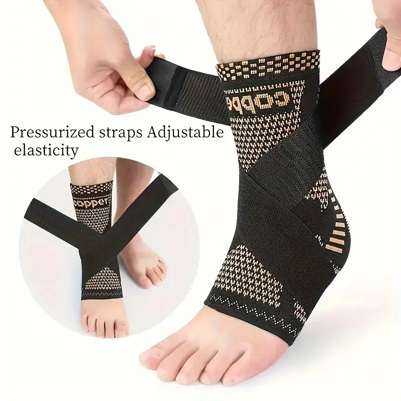 2-Pack Copper Ankle Compression Brace - Adjustable Strap for Stability - Relief for Plantar Fasciitis, Achilles Tendonitis, Swelling & Sprained Ankle