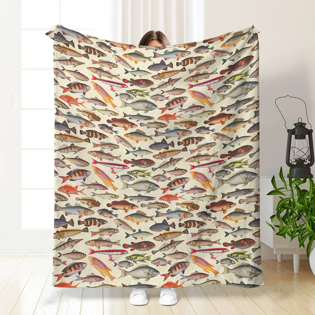 Fish Pattern Flannel Blanket, Soft Comfortable Cozy Throw Blanket, Cool Bedroom Bedding Blankets, Warm Napping Blanket for Home Office Travel Camping, Soft Comfy Blanket, Blanket Gifts