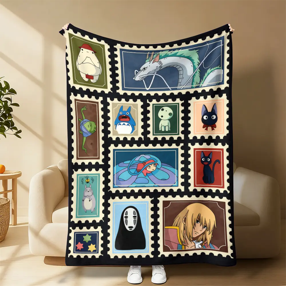 Studio Ghibli Anime Warm Aesthetic Flannel Throw Blanket - Soft, Funny, Lightweight, Plush, Portable Home Sofa Cover - Cozy Setup Fluffy Blankets for Christmas House Decor, Ideal Gift for All 4 Seasons