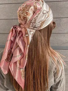 Women's Paisley Polyester Blush Satin Square Scarf, Lightweight Boho Headband & Hair Accessory, Spring/summer Beach Wrap, Paisley Print Scarf