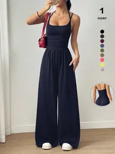 Women's 1 Piece/3 Piece Set Strapless Casual Wrap Chest Fitted Overalls Jumpsuit Pajamas, Versatile All Season Home Wear, Minimalist Plain Style, Strapless Sleeveless Romper