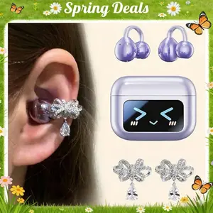 [Spring Deals] Tukio 2026 M100 Fashion Clip-On Earphones, featuring interchangeable earring accessories, an audio-visual touchscreen, and wireless audio transmission technology. Equipped with Bluetooth 6.0 for faster and more stable connections