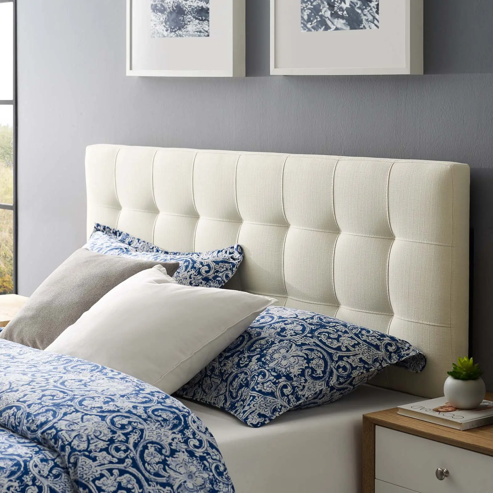 Modway Lily Queen-Size Upholstered Fabric Headboard - Ivory, Ideal for Modern Bedroom Headboard Ideas
