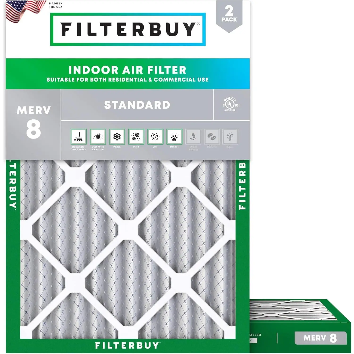 Filterbuy Rectangular Eco-Friendly HVAC AC Furnace Replacement Air Filter (2-Pack), 25x32x2 MERV 8 Polypropylene Synthetic Media Dust Capture Pleated Filters (Actual Size: 24.5"x31.5"x1.75"), Electrostatic