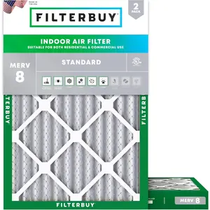Filterbuy 12x16x2 Air Filter (2-Pack), Pleated MERV 8 Dust Defense HVAC AC Furnace Air Filters (Actual Size: 11.50 x 15.50 x 1.75 Inches)
