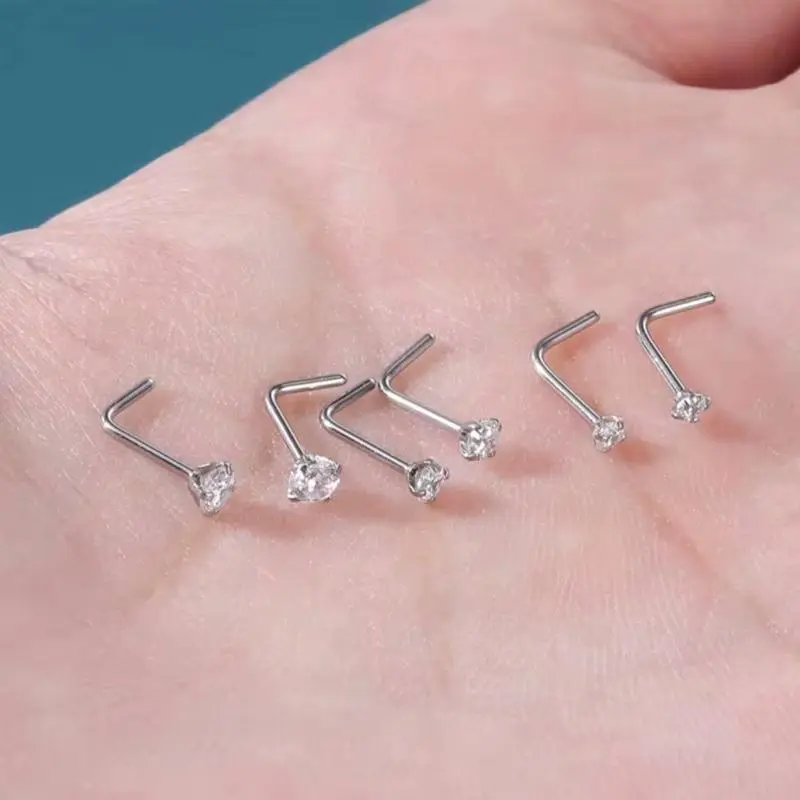 Unisex 6pcs 20G-18G 316L Surgical Stainless Steel Nose Studs - Hypoallergenic Corkscrew Nose Piercing Jewelry with 1.5mm-3mm Clear Cubic Zirconia Tops, Silver Option for Female, Male Adults, Versatile Addition Accessories