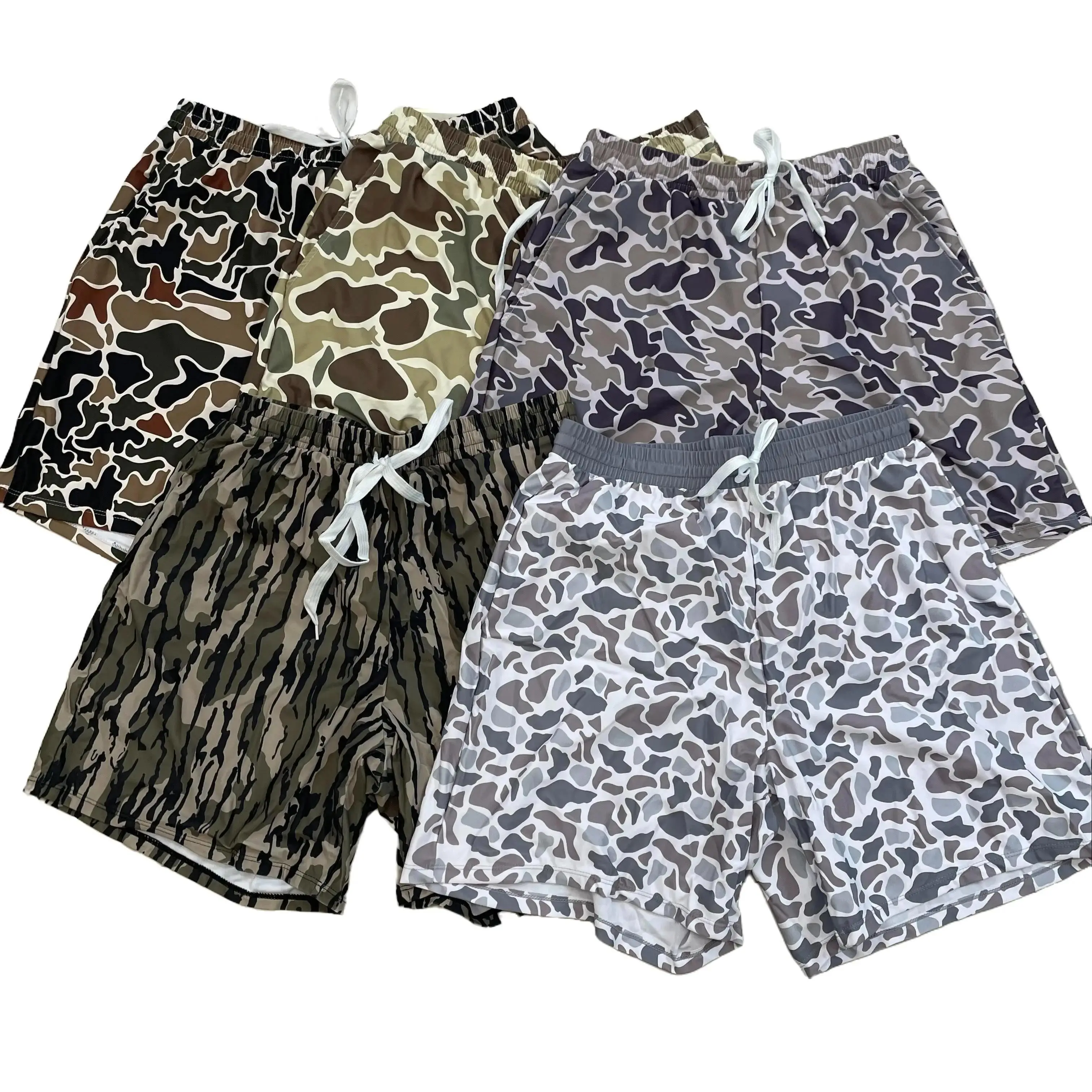 Camo Hawaiian Shorts for Men, Duck Camo Swim Trunks, Lightweight Beach Shorts with Drawstring, Summer Vacation Pool Outfit Gift for Him