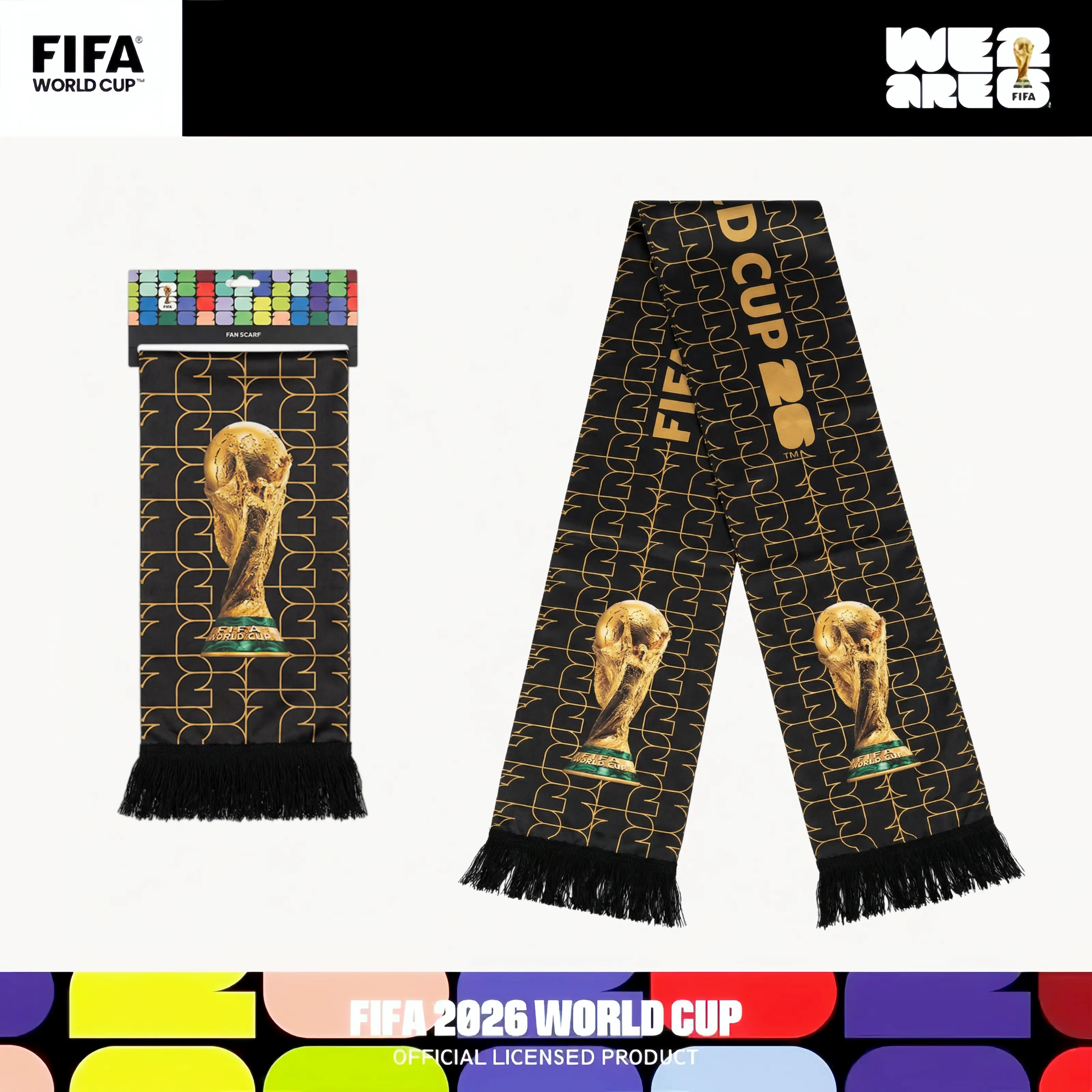 Officially Licensed FIFA World Cup 2026 Soccer Scarf – Premium Black & Gold Trophy Edition | 63-Inch Authentic Fan Gear | Cheer Scarf | Fashion Scarf