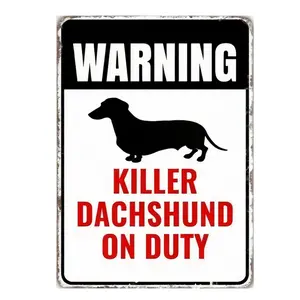 Dachshund Security Warning Sign – 8x12 Inch Vintage Metal Tin Sign, Dog Patrolled Property Decor for Home, Yard, Gate, Garage, Bar, or Fence Rustic Wall Decor Signage Rectangle Design Lightweight