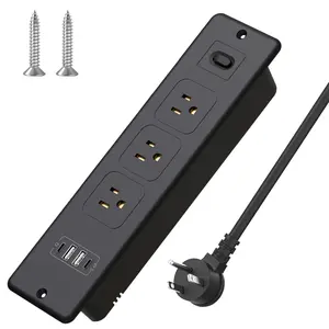 BOCHLION BKL-U58 Recessed Power Strip with 3 outlets 4 USB Ports, Slim Space Saving Embedded Socket for Home, Office and Hotel Use，6 Ft Extension cord