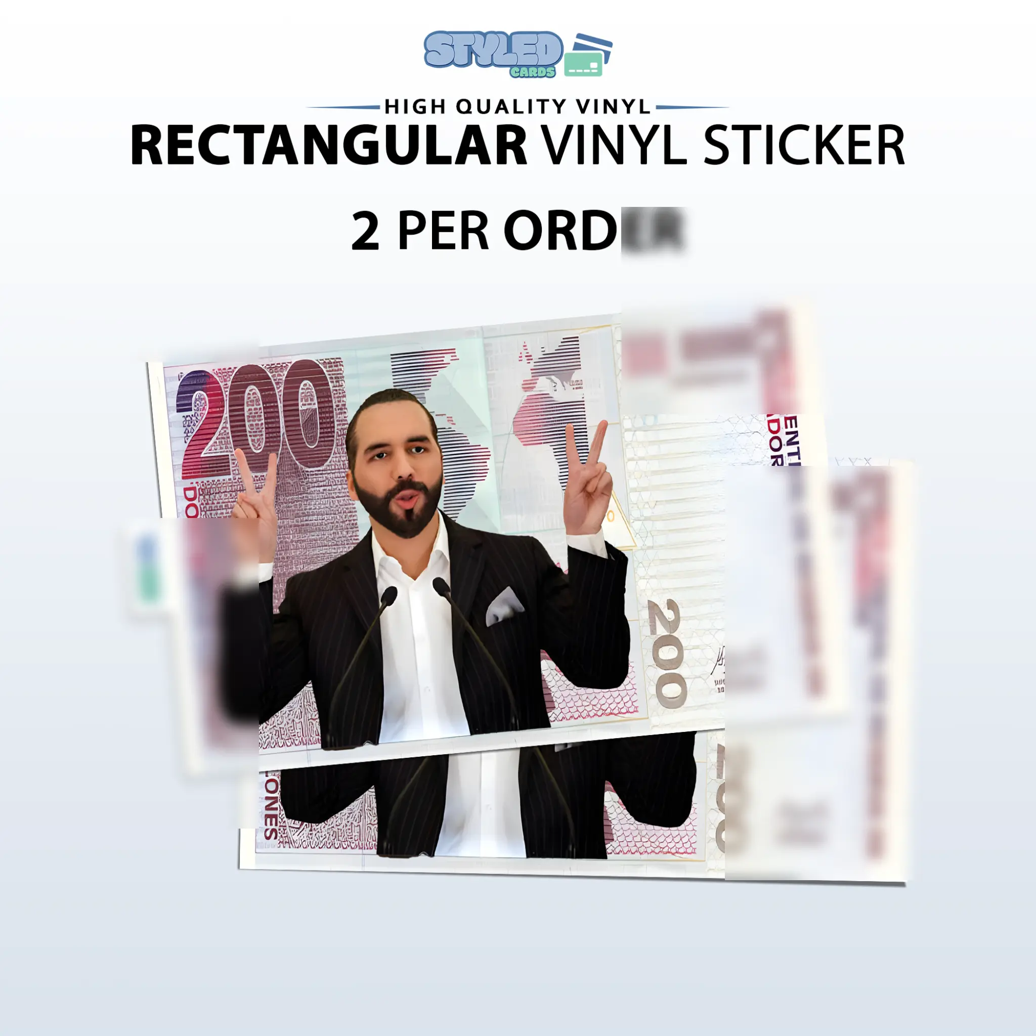 Nayib Bukele billete rectangle vinyl sticker Nayib Bukele billete rectangle vinyl sticker