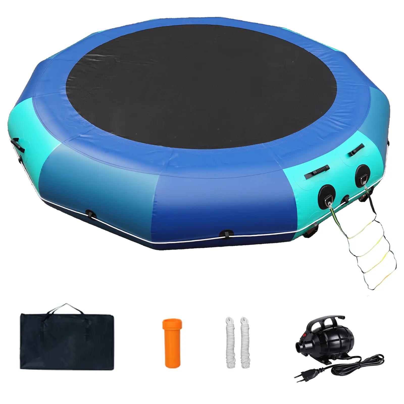 BEYOND MARINA Inflatable Water Trampoline 10/12/15 ft, Floating Bounce Platform with Rope Ladder, 600W Electric Pump & Carry Bag for Lake, Pool & Summer Family Fun
