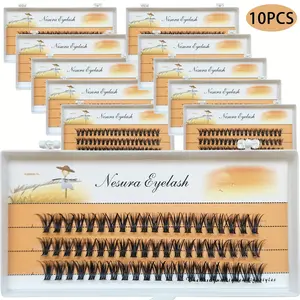 10 Boxes 40D 9-16mm Mixed Lengths 60 Clustered False Eyelashes 0.07mm Mink-like False Eyelashes D Curl Natural Fluffy Clustered Style, Suitable for Beginners DIY Grafting Eyelashes Gift