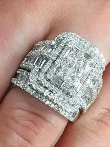 Luxury Exaggerated Inlaid Zircon Women's Engagement Couple Ring Set, Bride Wedding Jewelry Gift, Valentine's Day Christmas Present