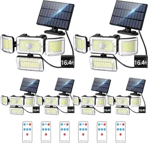 Solar Outdoor Lights Motion Sensor 3500LM 288 LED Security Light with Remote Control IP67 Waterproof 4 Heads Flood Lights with 16.4ft Cable 4 Modes