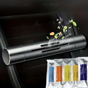 Car Air Freshener Vent Clip Set, 1 Alloy Diffuser with 5 Solid Scent Sticks (Mixed Fragrances), Long-Lasting Aromas for Women & Men, Car Perfume Decor Accessory, Car Odor Remover