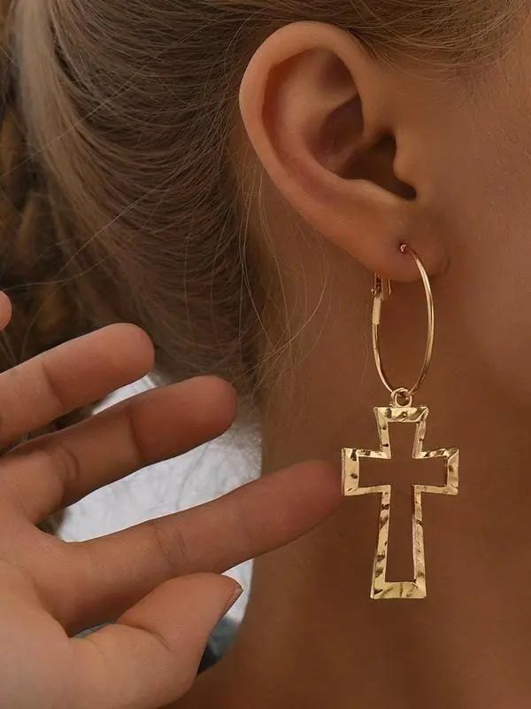Cross Dangle Earrings for Women, Vintage Gold-Colored Long Chain Trendy Jewelry, Ideal Gift for Her, 1 Pair, Earrings Dangling, Gold Jewelry Earrings