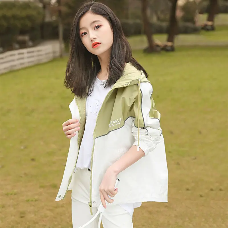 Girls' Full Zip Jacket, Sporty Color-Blocked Casual Outerwear with Hood for Big Kids, Spring & Autumn Wear, Full Zip Girls' Jackets, Kids Edition Girls' Jackets
