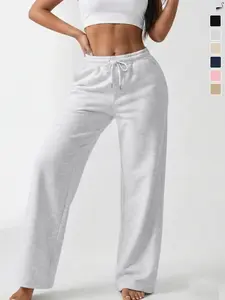 Women's lightweight mixed-color grey wide-leg sweatpants, comfortable high-waisted velvet-free casual trousers, loose-fitting sweatpants for yoga, fitness and daily wear