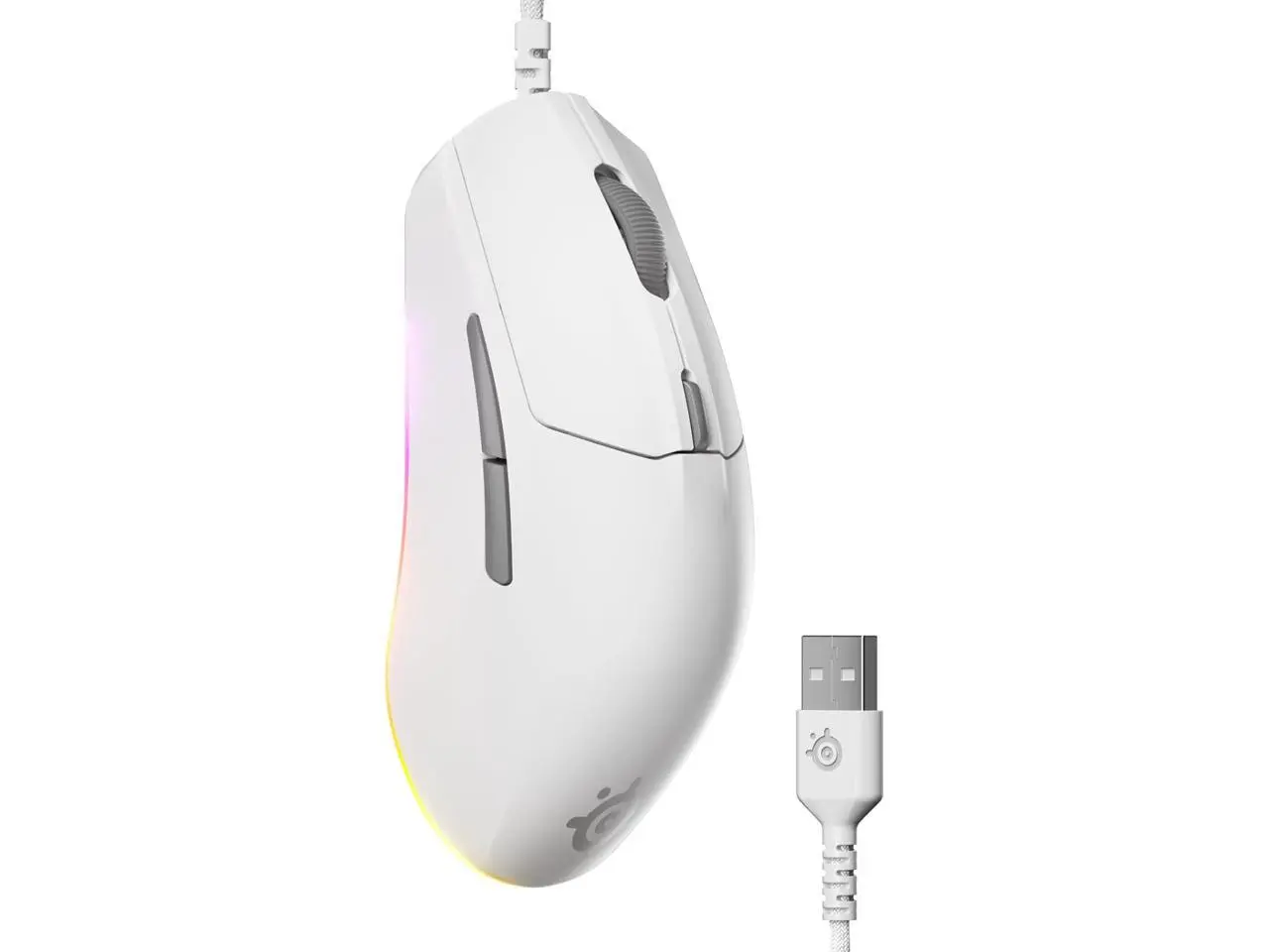 SteelSeries Rival 3 Gen 2 Gaming Mouse — 8500 DPI TrueMove Core Optical Sensor, 60 Million Click Durability, Low Latency, 77g Lightweight, 100% PTFE Feet, RGB — White