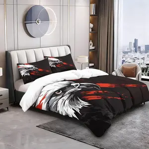 2/3pcs Bold Bald Eagle Duvet Cover Set, Red Brushstroke Comforter Cover, Soft Microfiber Bedding Set (No Filler), Patriotic Eagle Print Bed Set for Men, Modern Bedroom & Dorm Decor