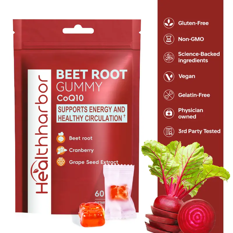 Healthharbor Natural Beet Root Jelly Dietary Supplement - Supports Energy, Healthy Circulation, Blood Pressure Control, Heart Health - 60 Count Cranberry Healthcare Supplement Balance Gummies Edible