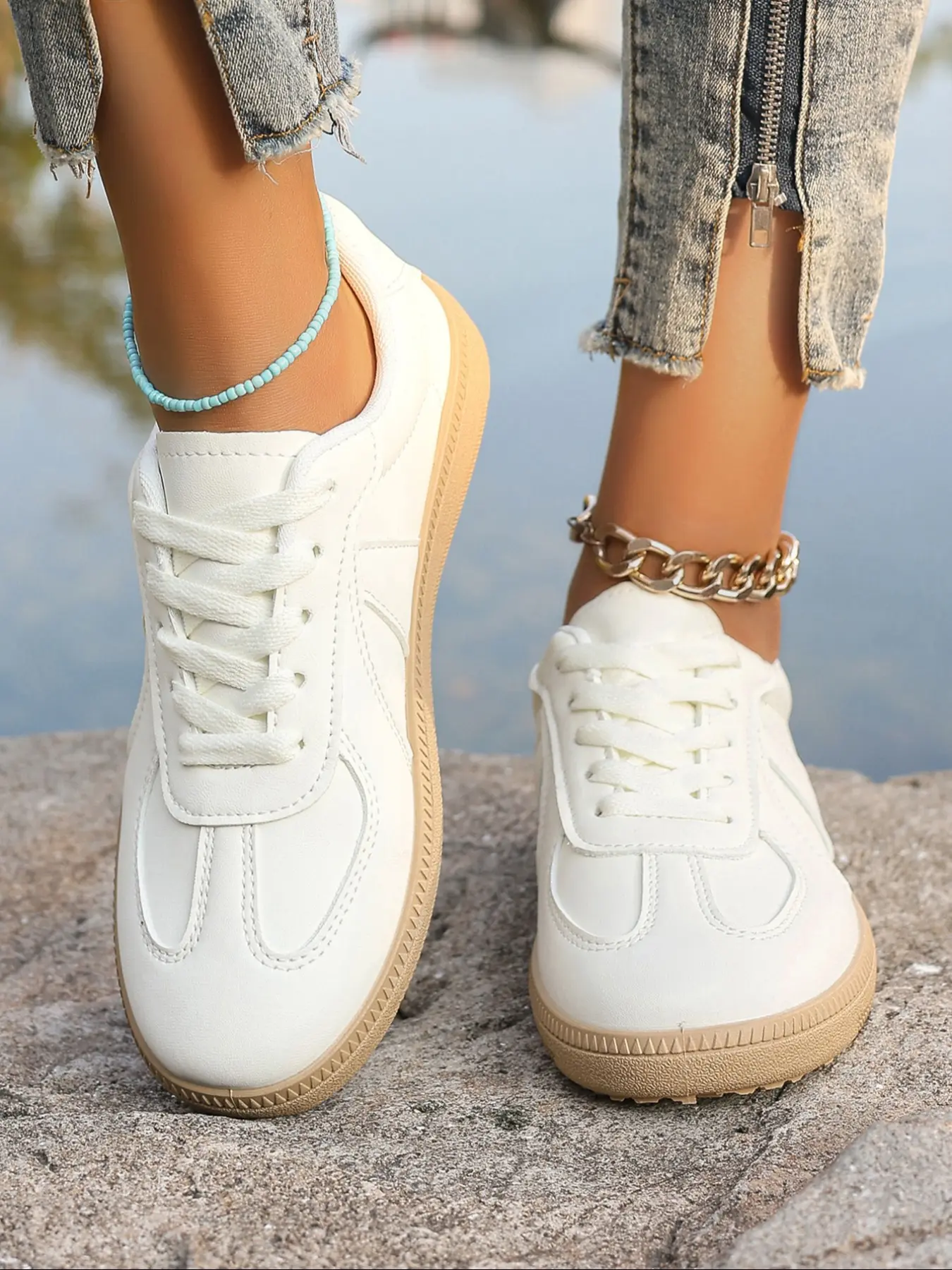 Women's Fashion Casual Shoes, Walking Shoes, Lace-Up Anti-Slip Rubber Design, Solid Color Versatile Sneakers, Perfect for School or Work, Spring & Fall, Lace Up Trainers