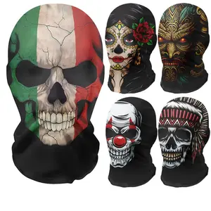 Mexico Flag Skull Pattern Balaclava Hood, 1 Count Tactical Hunting Face Mask, Face Mask for Home Hallowmas Party, Balaclava