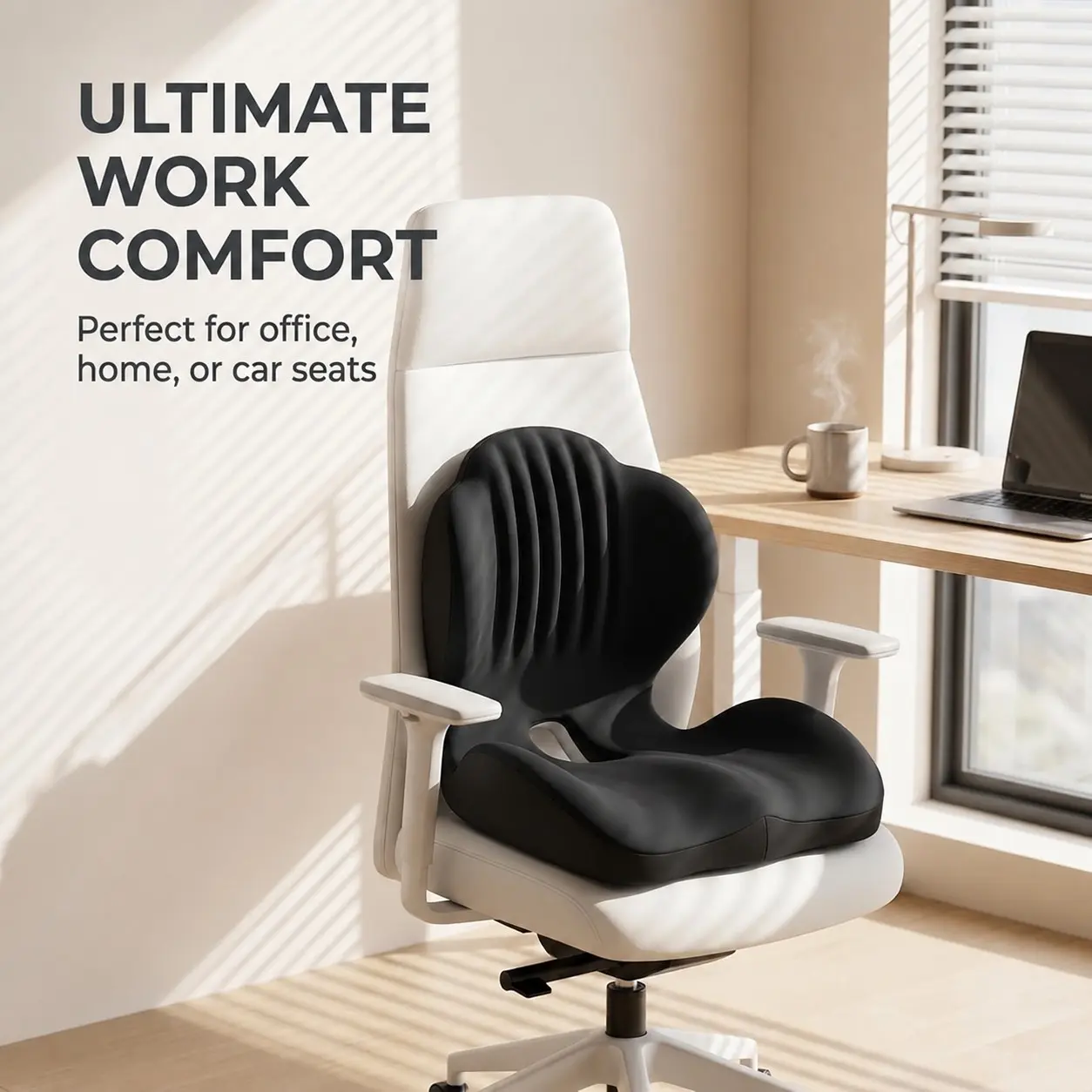 Ergonomic L-Shape Memory Foam Seat Cushion with Lumbar Support, Breathable Non-Slip Office Chair Pad, Ideal for Long Sitting Hours