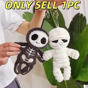 Skeleton Bob Mummy Bob Mini Plush Toy Creative Gothic Skeleton White Mummy Halloween Gift for Kids Festival Decor Birthday Gift
