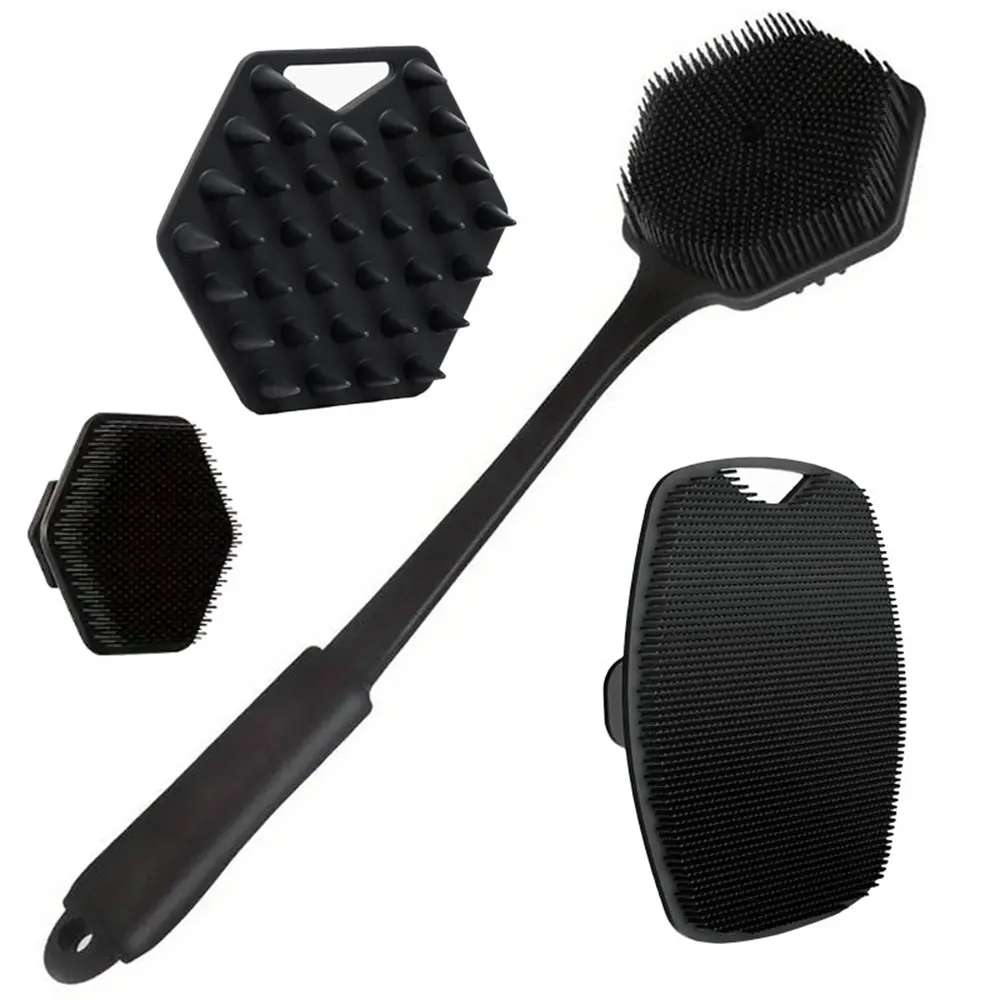 Soft Silicone Body Brush Set, Back Scrubber, Shower Brush, Hairbrush & Facial Cleansing Tool, Gentle Exfoliating & Foaming Bath Accessories, Shower Cleaning Brush, Body Care Tool