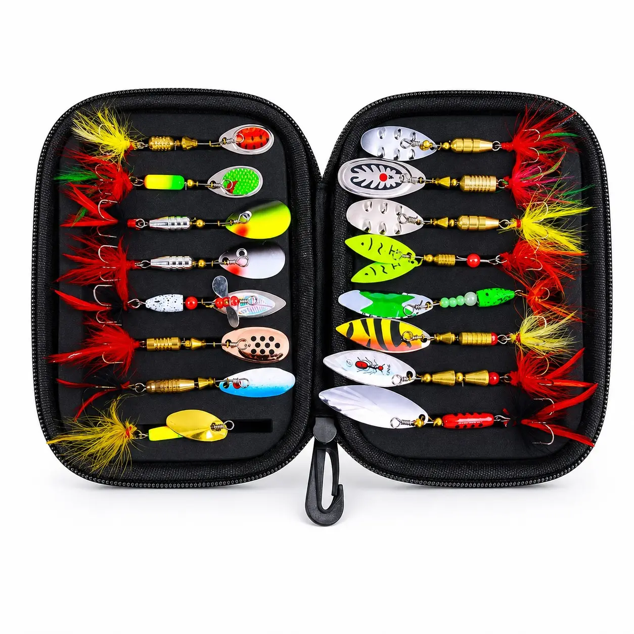 16-Piece Fishing Spinner Lure Set with Storage Bag, Spoon Baits & Artificial Lures for Bass & Trout, Portable Fishing Tackle Kit, Fishing Gear, Fishing Supplies, Ideal for Anglers
