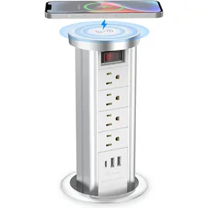 Pop up outlet for countertop receptacle power strip with usb c 4 ac outlet pull popup outlet recessed power socket with 10w wireless charger for kitchen conference office