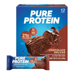 Pure Protein chocolate deluxe bars - high protein, low sugar, gluten-free nutritious snacks (12 count, 1.76 oz each) Iron Vitamin