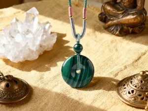 Luxury Malachite Donut Pendant | Handwoven Adjustable Cord Necklace | Natural Green Gemstone Jewelry | Healing Crystal Protection Gift