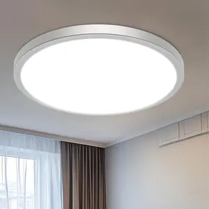 16 inch Flush Mount LED Ceiling Light Fixture, 3000K 4000K 6500K Adjustable, 36W 3200lm Brushed Nickel Satin Round Ceiling Lamp for Bathroom Shower Hallway Kitchen