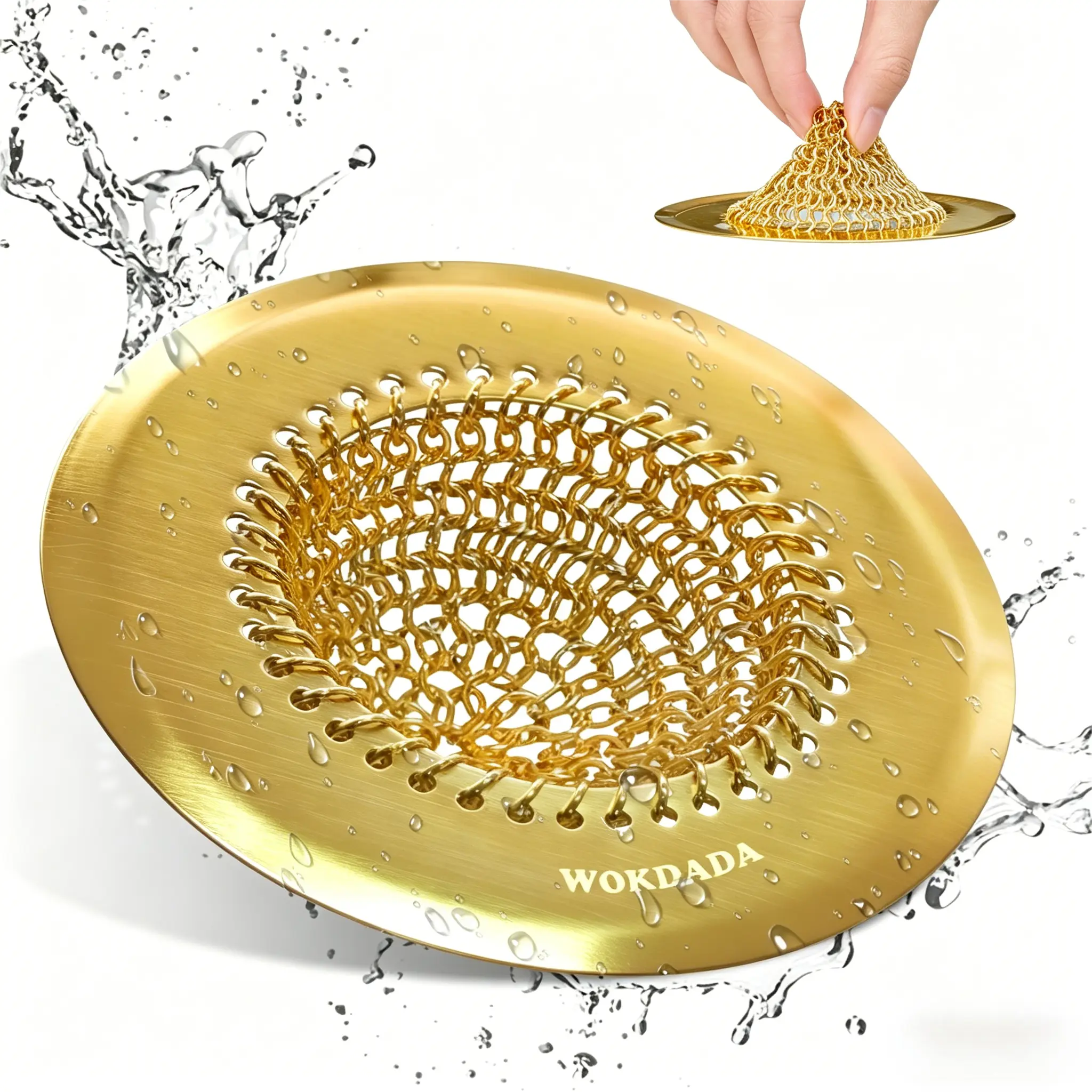 【SummerVibes】 Brushed Gold Kitchen Sink Strainer & Stopper - 304 Stainless Steel, Patented Reversible Mesh, Brass-Matching Gold-Colored Filter, Ideal Gift for Mum