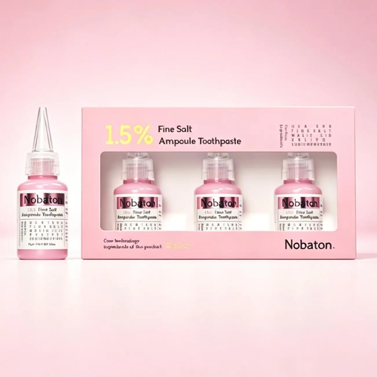 Nobaton 1.5% Pink Salt Ampoule Teeth Whitening Toothpaste - French Mineral Salt, Olaflur, Fruit Acid, 15x Stronger Than Baking Soda, Enamel Repair, 35g x3 Multi-Pack for Sensitive Teeth & Gums