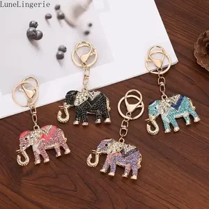 Women's Gold-Tone Lune Sparkly Rhinestone Enamel-Inlaid Lucky Elephant Keychains, Bag Charm Pendants, Key Rings with Multiple Colors Available